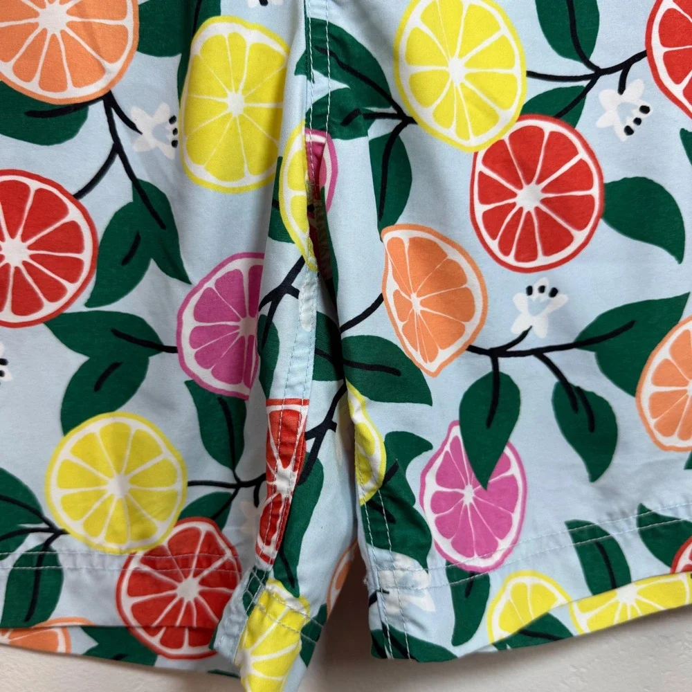 Hanna Andersson Citrus Print Swim Trunks‎ Mens L Blue Lemon Orange Beach Shorts